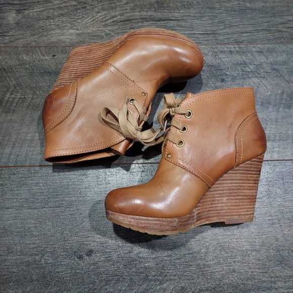 Lucky Brand Leather Norice Lace-Up Wedge Heels Ankle Boots Women's Size 7.5 - Picture 9 of 10